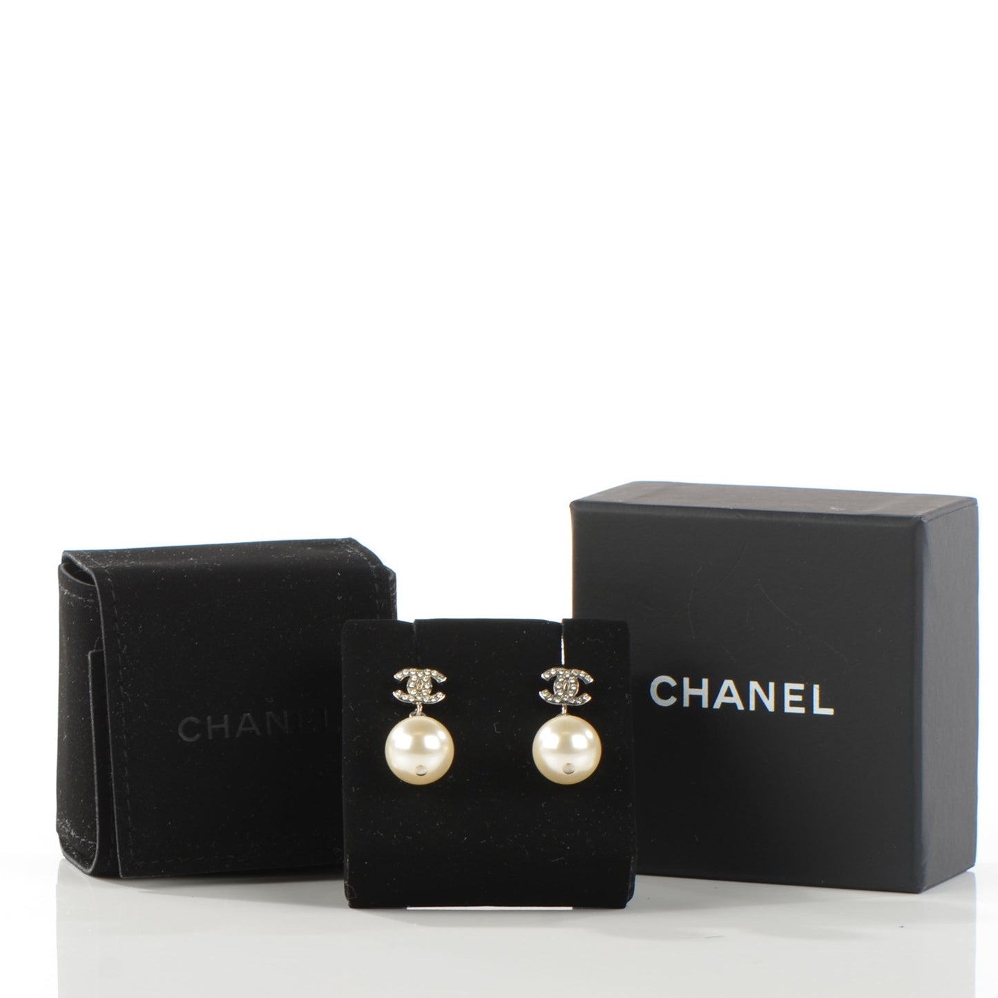Crystal Pearl CC Drop Earrings Silver