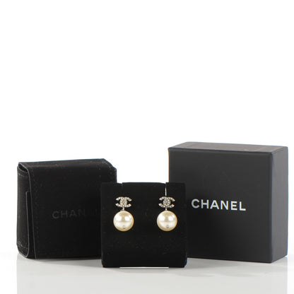 Chanel Crystal Pearl CC Drop Earrings Silver 5 of 5