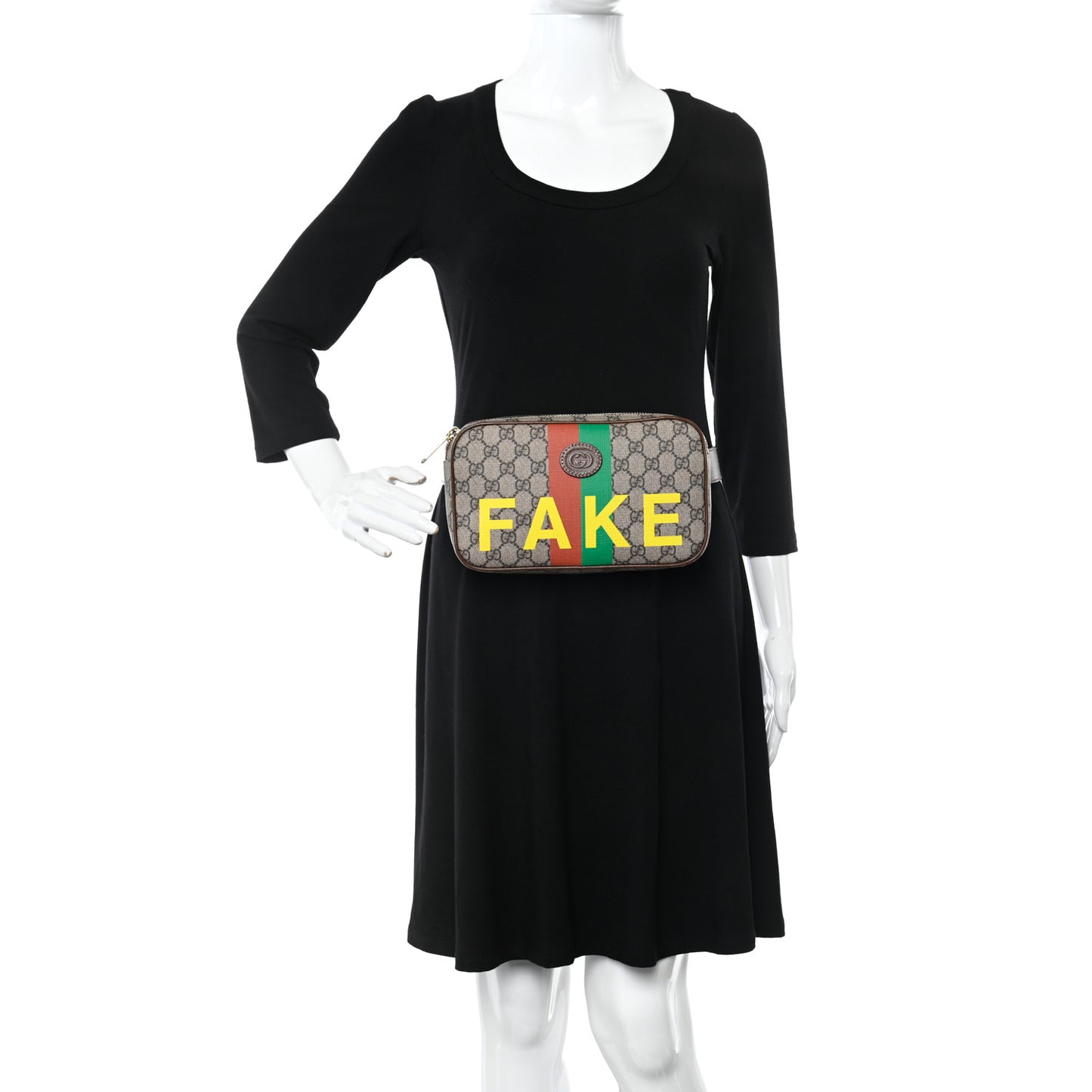 GG Supreme Monogram Azalea Calfskin Fake/Not Small Retro Interlocking G Belt Bag 80 32 Beige Ebony Brown Sugar