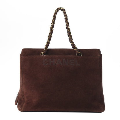 Chanel Suede Logo Tote Brown 1 of 10
