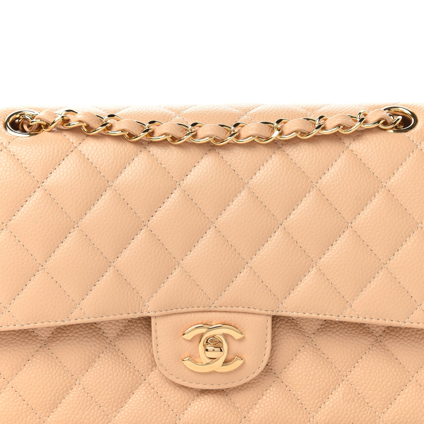 Caviar Quilted Medium Double Flap Beige Clair