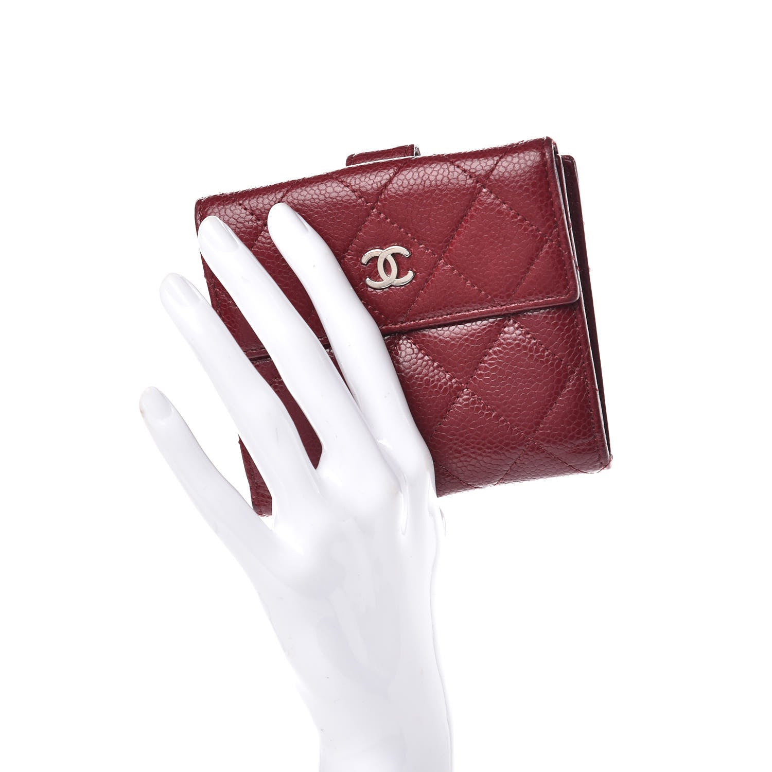 Chanel Caviar Quilted Compact French Flap Wallet Burgundy 2 of 10