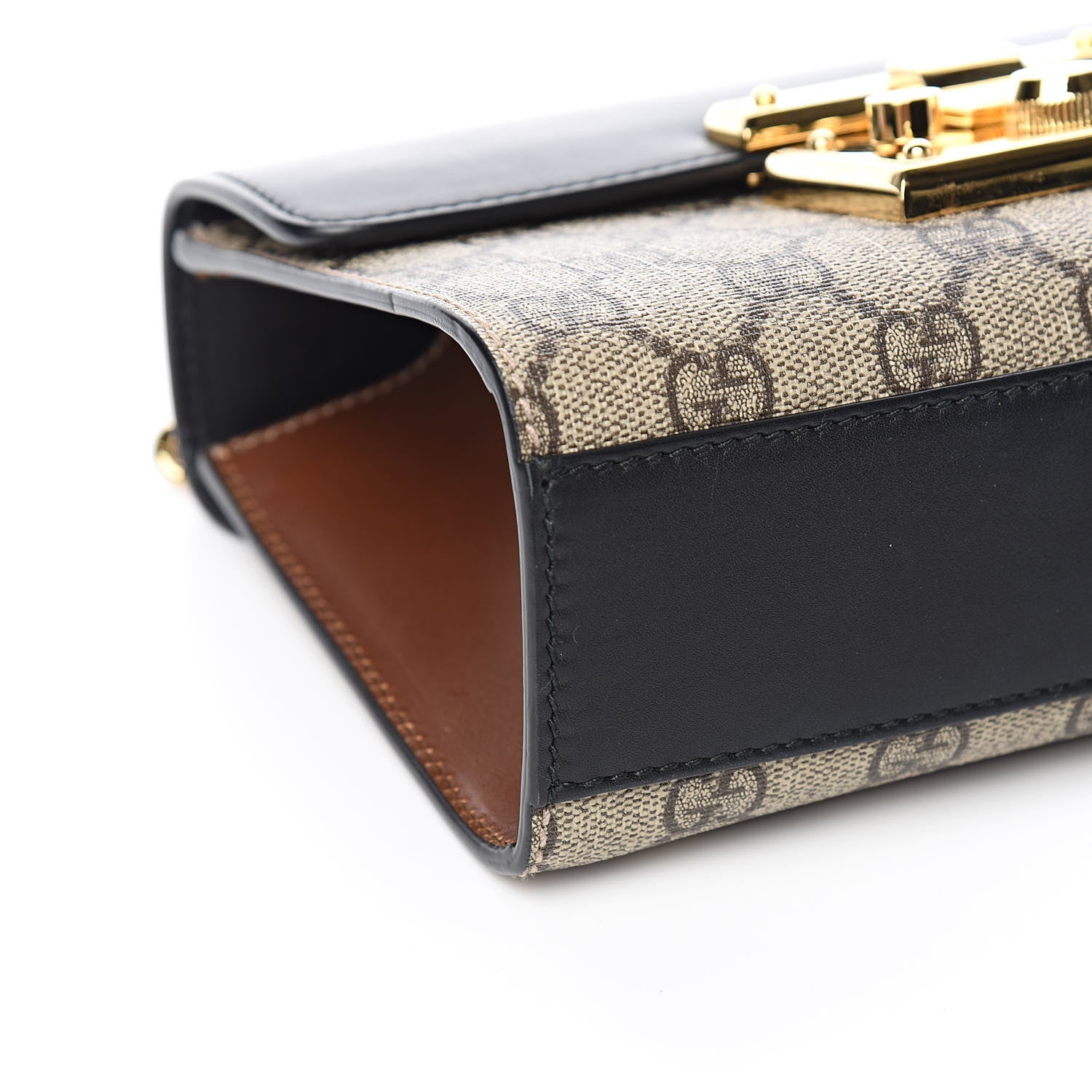 Gucci GG Supreme Monogram Calfskin Small Padlock Shoulder Bag Beige Black Cuir 8 of 10