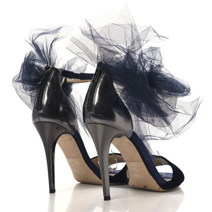 Jimmy Choo Velvet Lilyth Bow Sandals 38.5 Navy 5 of 10