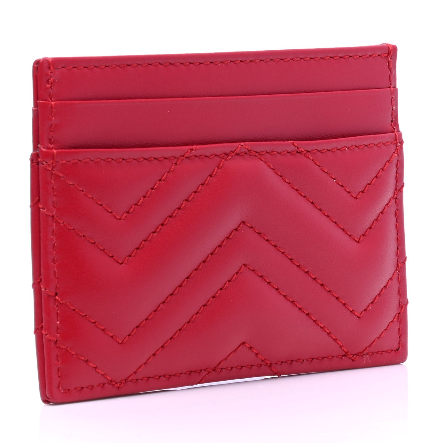 Calfskin Matelasse GG Marmont Card Holder Hibiscus Red