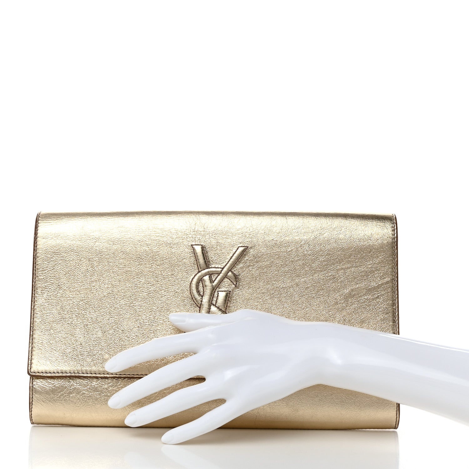Saint Laurent Metallic Calfskin Monogram Large Belle De Jour Clutch Gold 2 of 7
