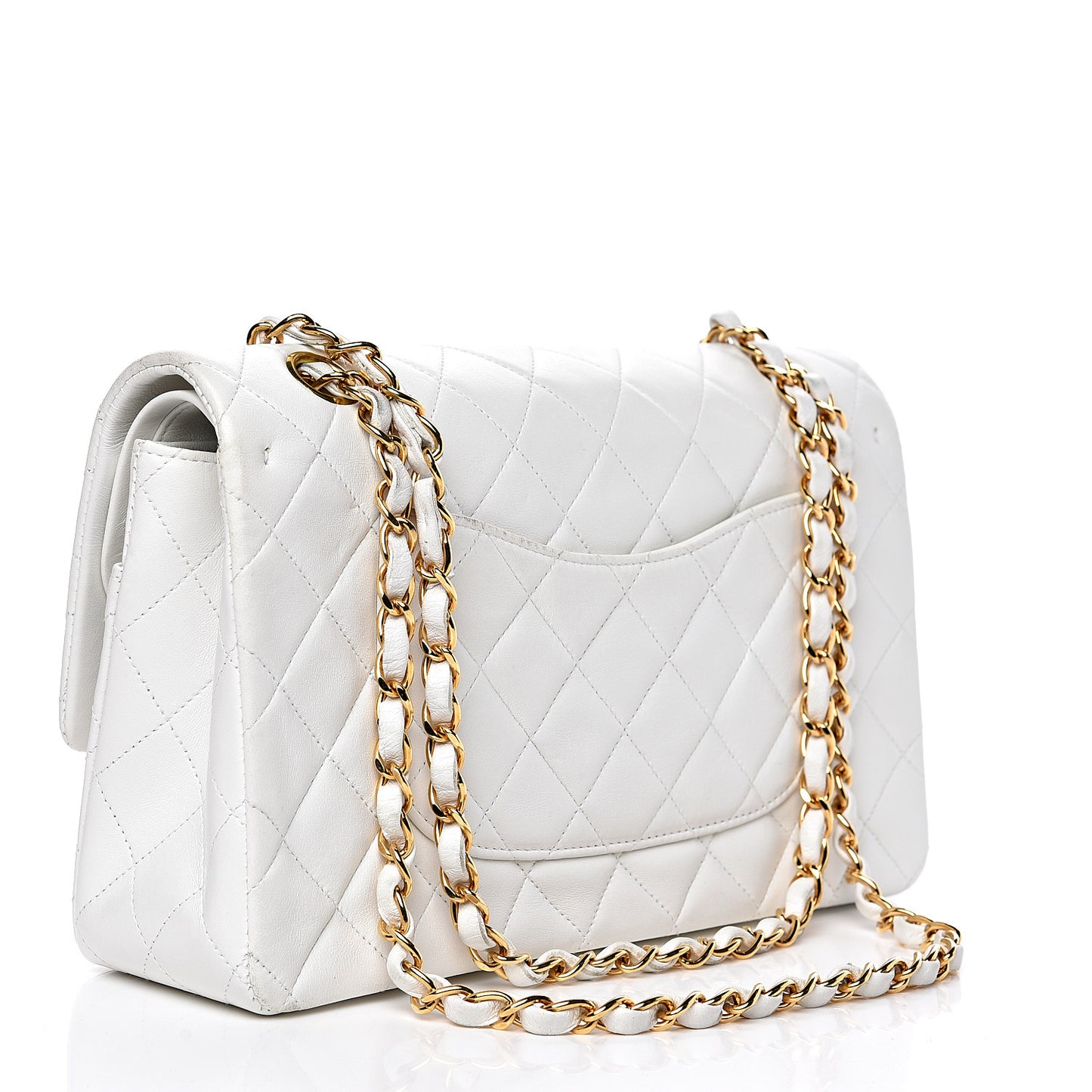 Lambskin Quilted Medium Double Flap White