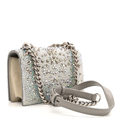 Alexander McQueen Suede Calfskin Crystal Studded Mini Jeweled Knuckle Satchel Silver 3 of 13