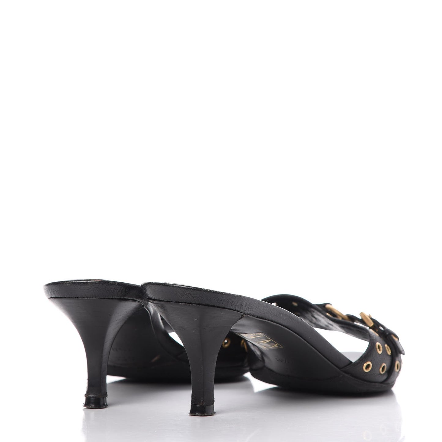 Calfskin Grommet Buckle Slide Sandal 7.5 Black