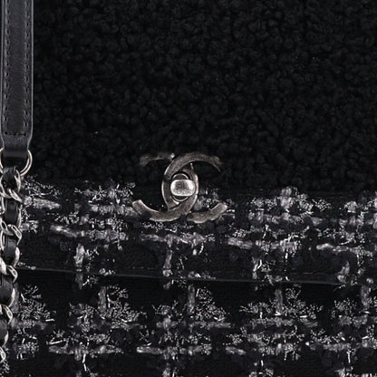 Chanel Shearling Tweed Medium Handle Boy Flap Black Grey 8 of 10