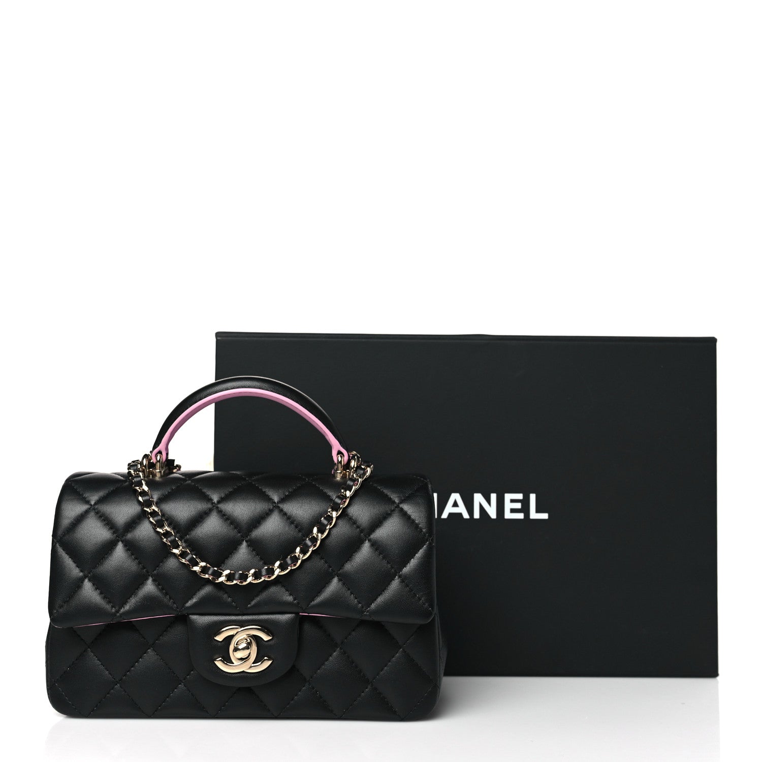Chanel Lambskin Quilted Bi-Color Mini Top Handle Rectangular Flap Black Lilac 10 of 10