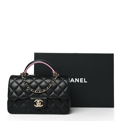 Chanel Lambskin Quilted Bi-Color Mini Top Handle Rectangular Flap Black Lilac 10 of 10