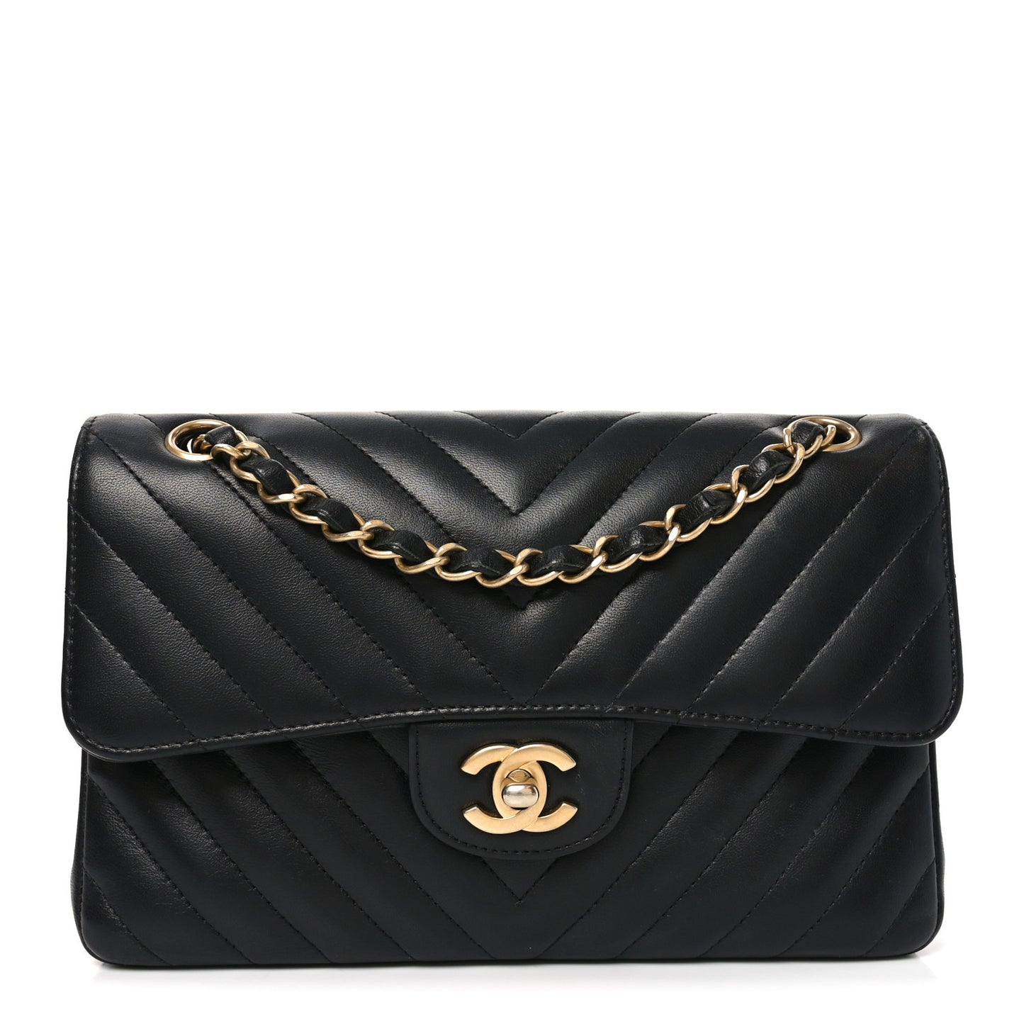 Lambskin Chevron Quilted Small Double Flap Black