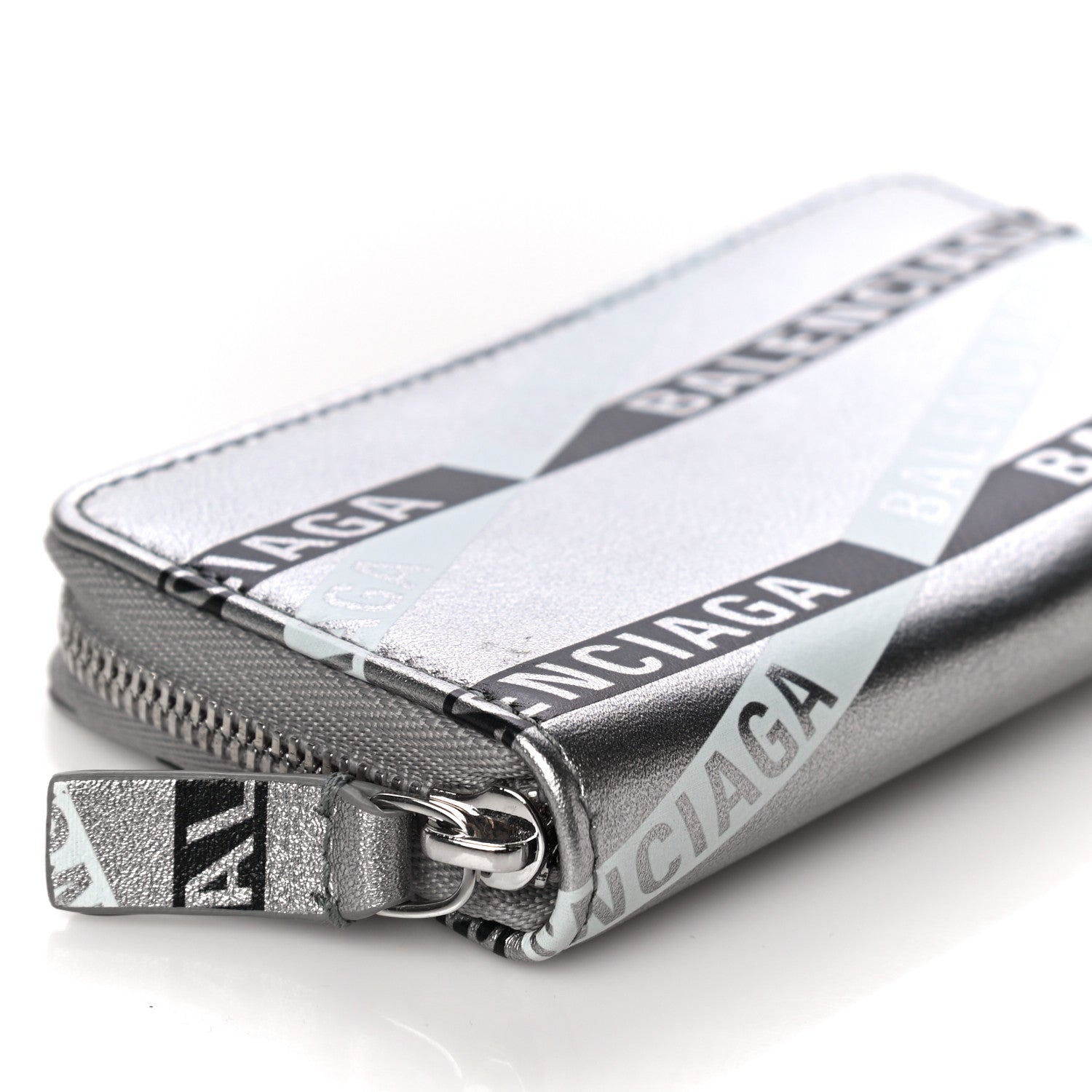 Balenciaga Metallic Calfskin Losange Monogram Everyday Zip Around Card Case Silver Black White 9 of 14