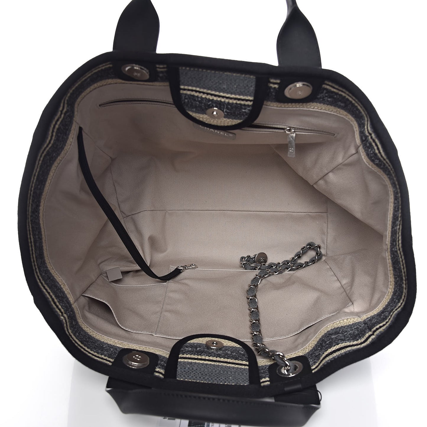 Striped Canvas Medium Deauville Tote Grey Black