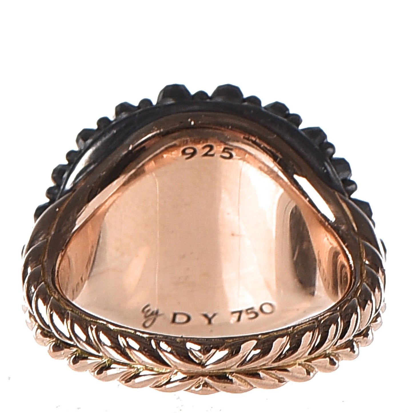 Sterling Silver 18K Rose Gold Hematine Osetra Ring 56 3.75