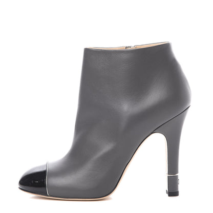 Chanel Calfskin Patent CC Cap Toe Ankle Boots 39 40 Grey Black 1 of 9