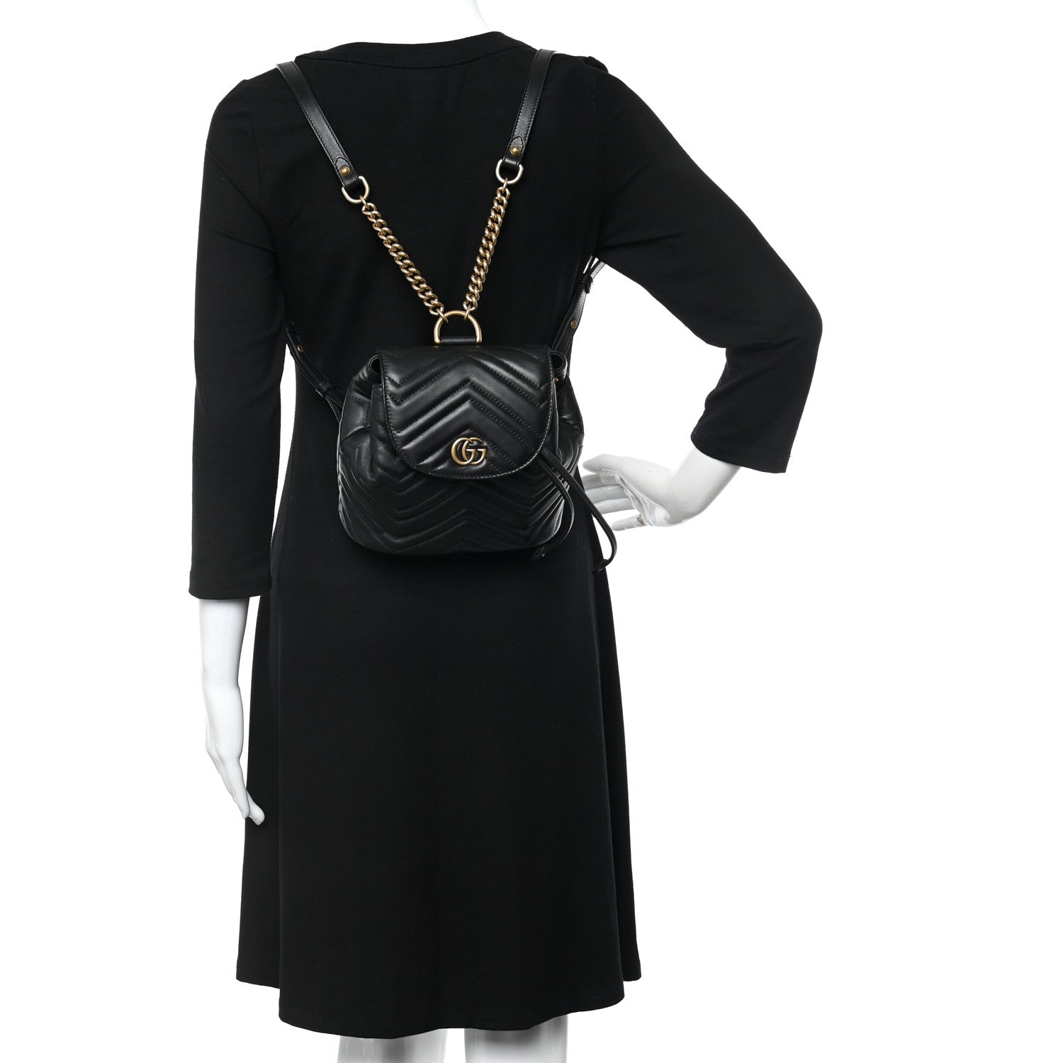 Gucci Calfskin Matelasse GG Marmont Flap Backpack Black 2 of 18