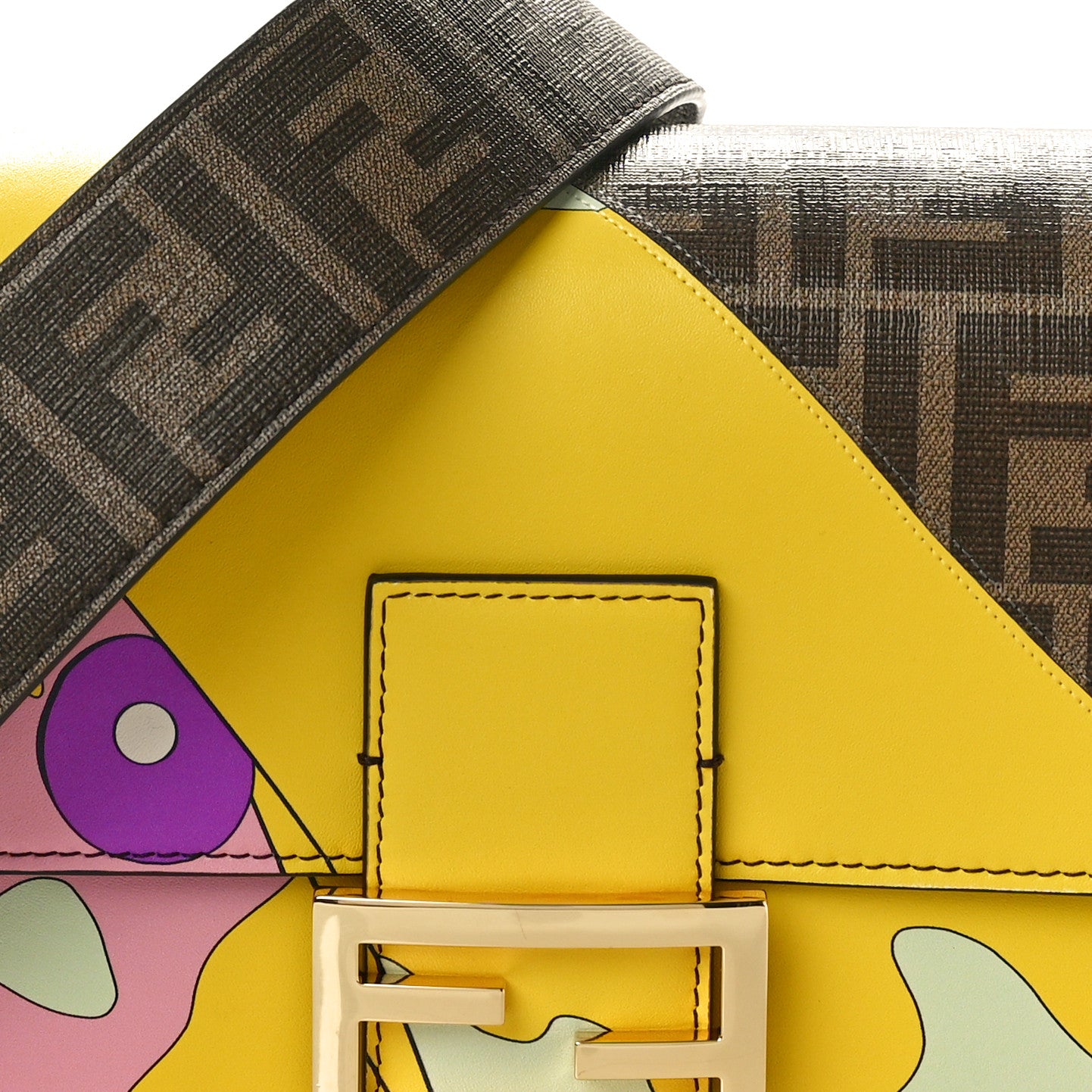 Fendi Glazed Fabric FF 1974 Hairdo Girls Inlay Baguette Mogano Panna Multicolor 8 of 10