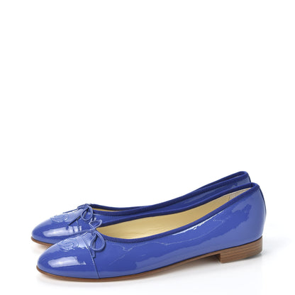 Chanel Patent Calfskin CC Cap Toe Ballerina Flats 40 Blue 2 of 9