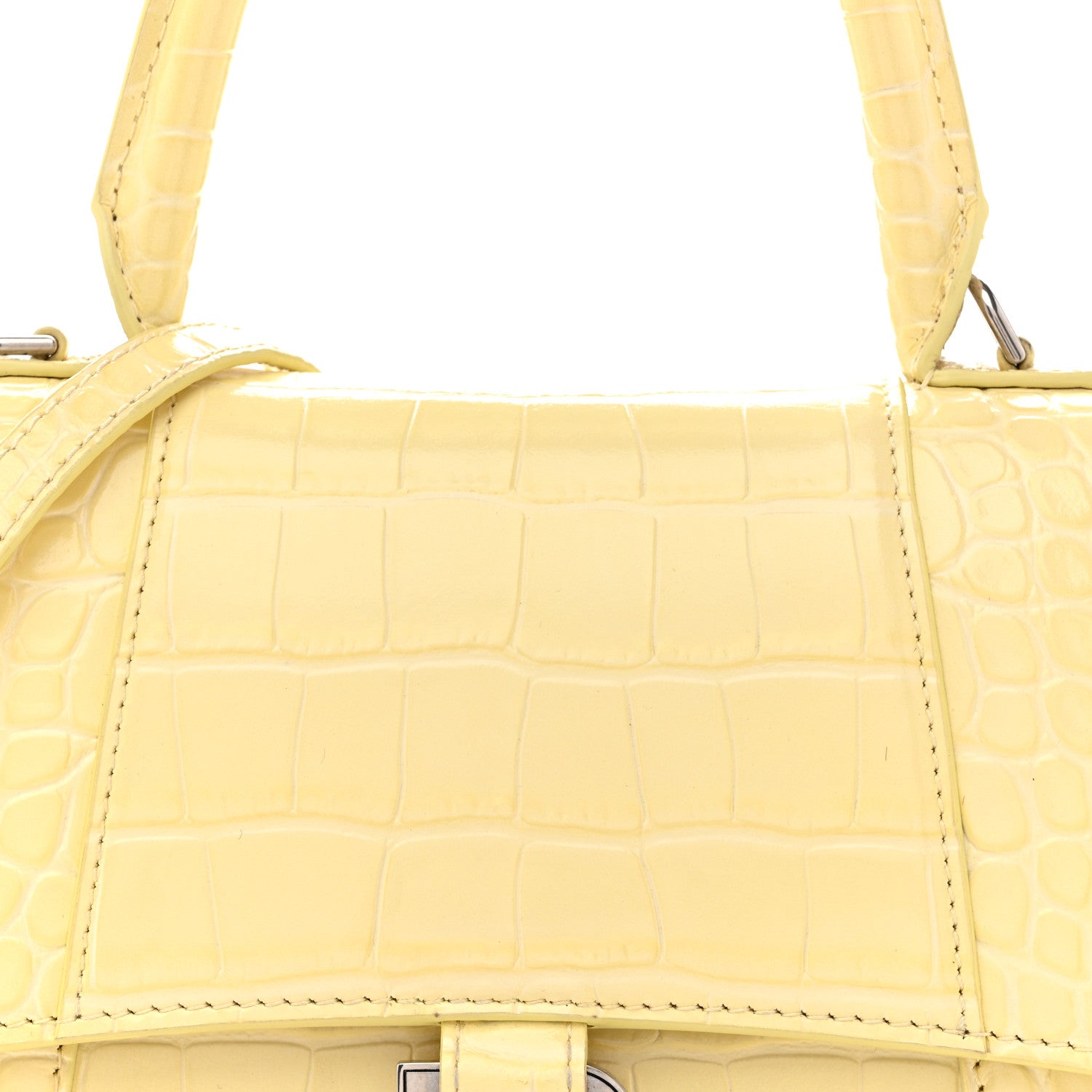 Balenciaga Calfskin Crocodile Embossed Small Hourglass Top Handle