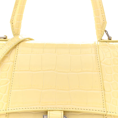 Balenciaga Calfskin Crocodile Embossed Small Hourglass Top Handle Bag Pale Yellow 8 of 14