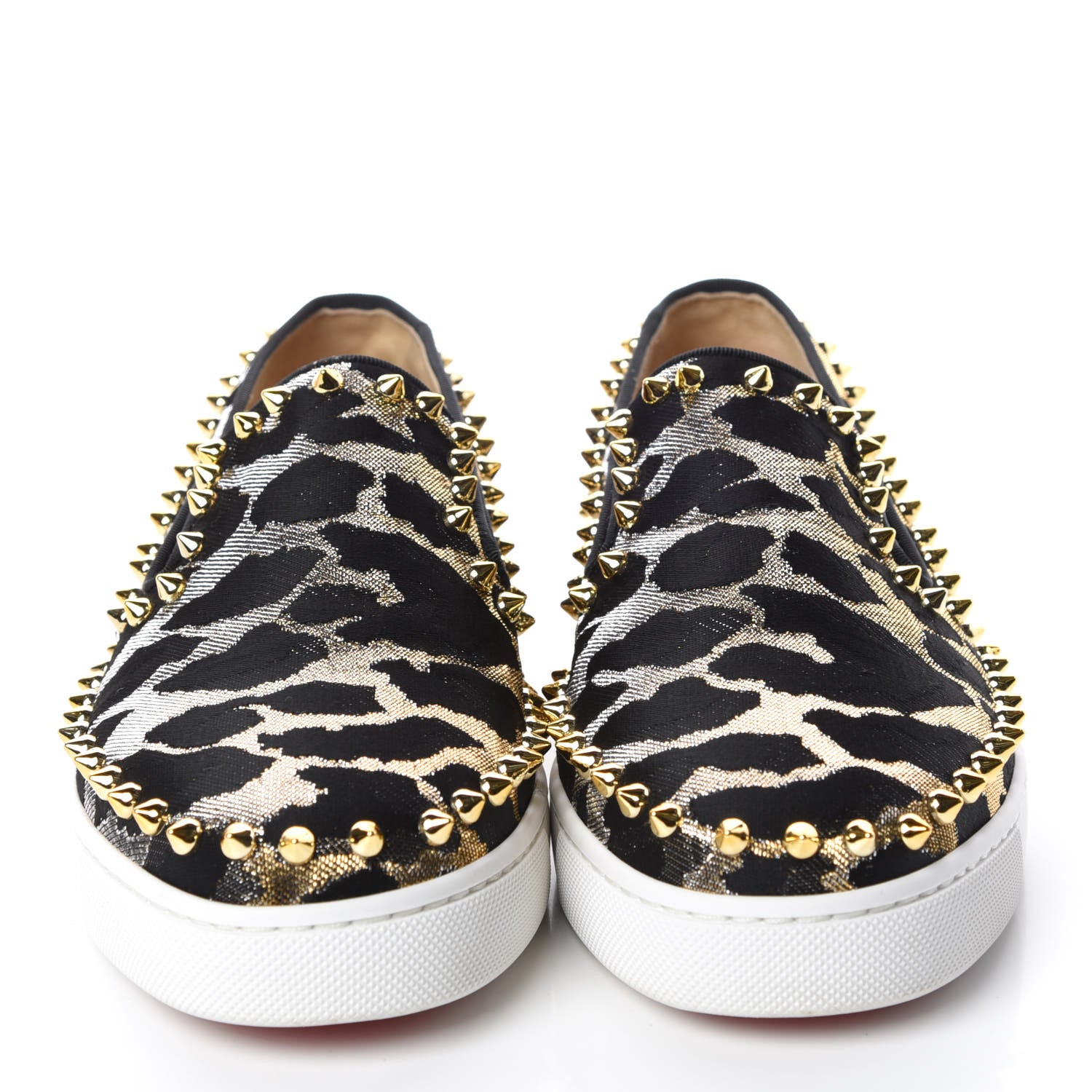Christian Louboutin Metallic Lurex Studded Feline Womens Pik Boat Flats 37.5 Black Gold 2 of 10