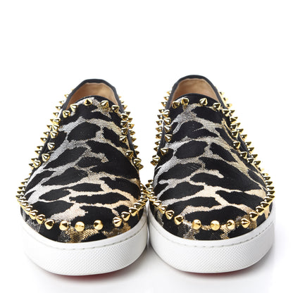 Christian Louboutin Metallic Lurex Studded Feline Womens Pik Boat Flats 37.5 Black Gold 2 of 10