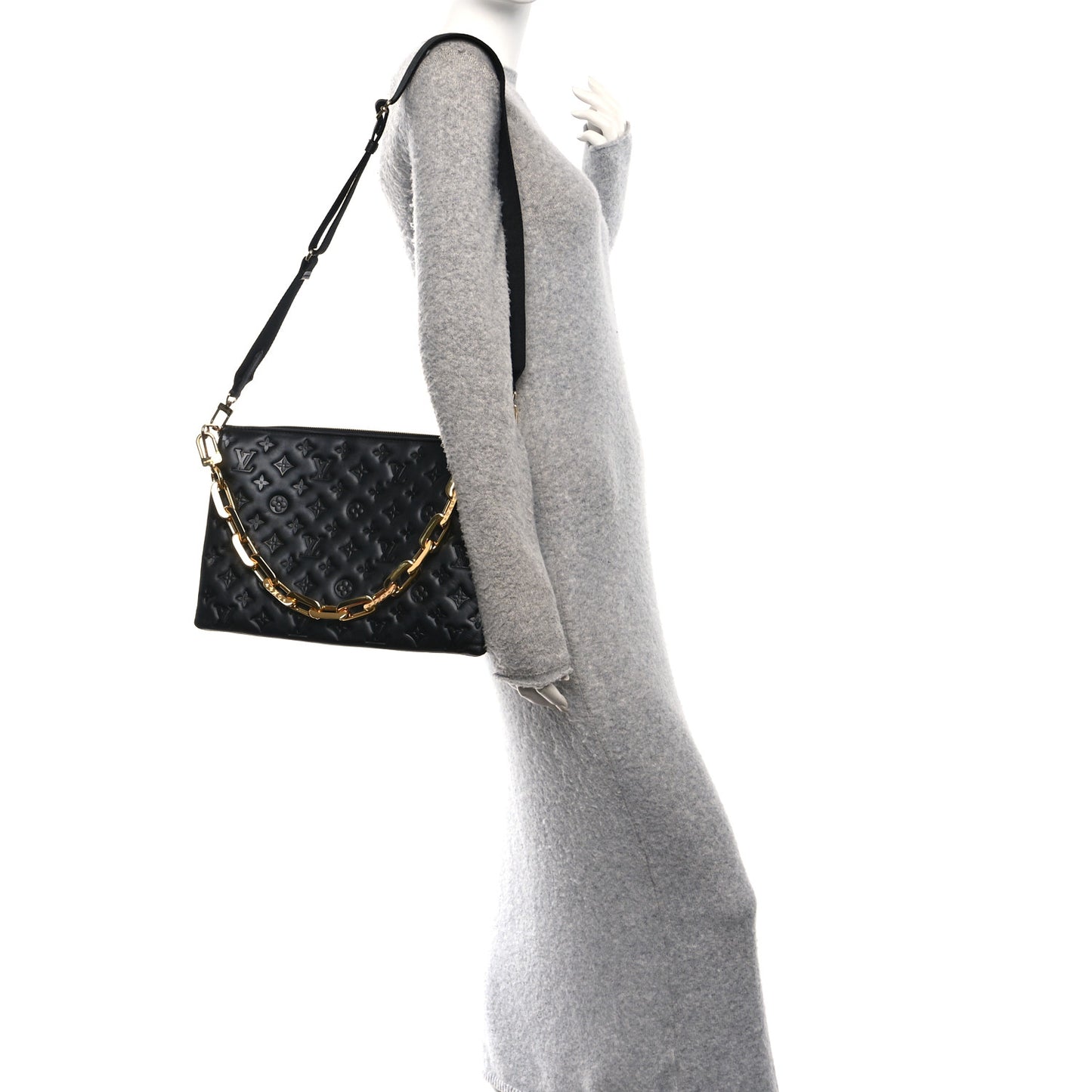 Lambskin Embossed Monogram Coussin MM Black