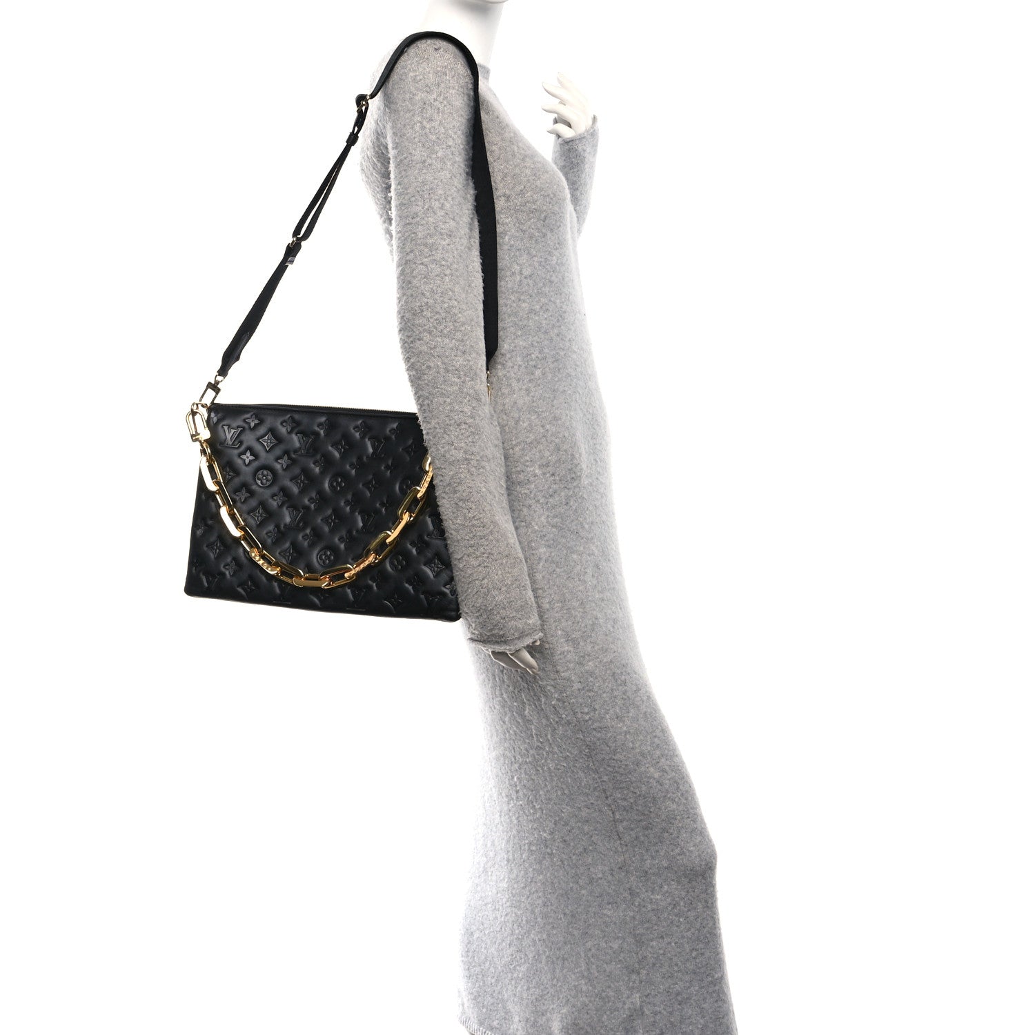 Louis Vuitton Lambskin Embossed Monogram Coussin MM Black 2 of 12