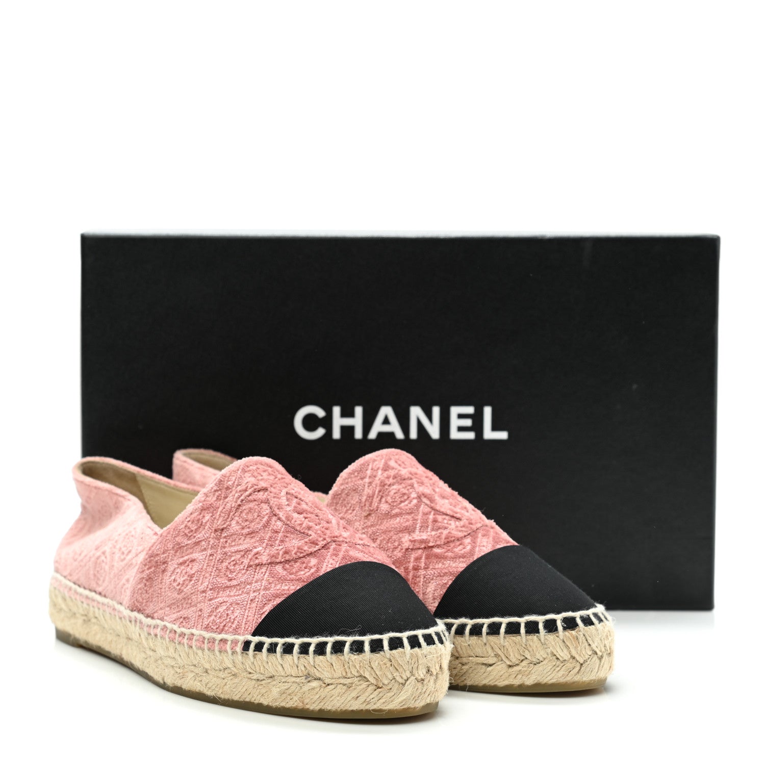 Chanel Velvet Grosgrain Quilted Camellia CC Espadrilles 37 Pink Black 10 of 10