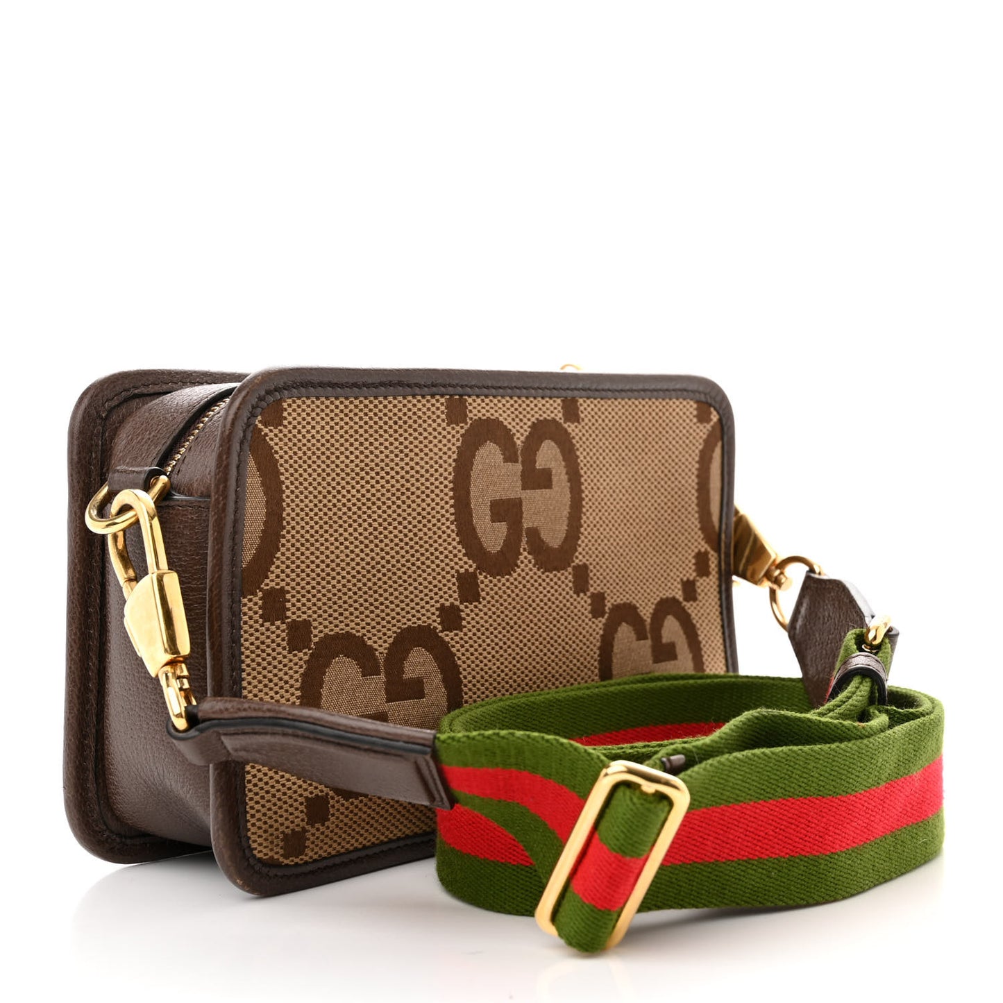 Monogram Jumbo GG Textured Dollar Calfskin Web Mini Crossbody Bag Camel Ebony New Acero