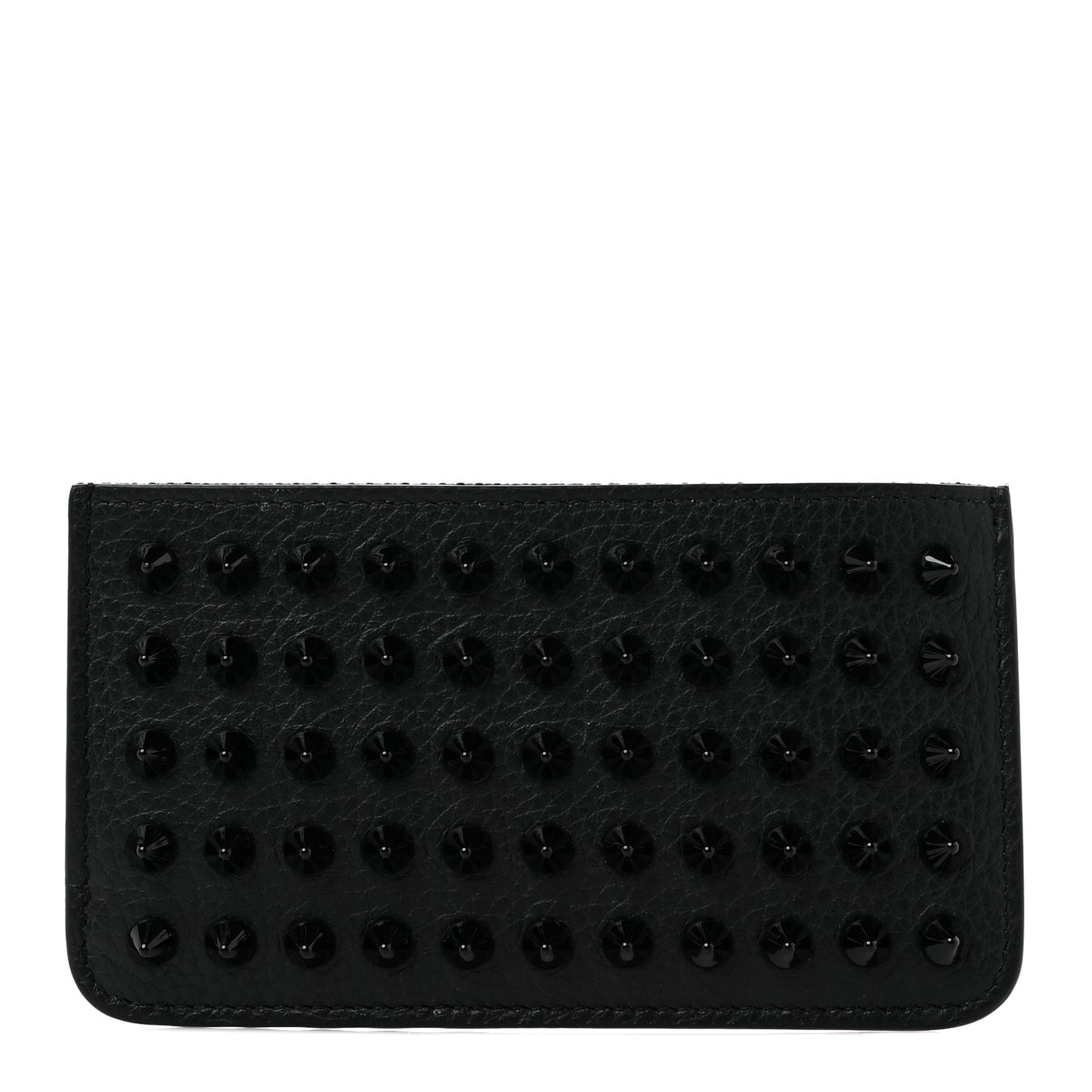 Grained Calfskin Spikes Zip Card Holder Black