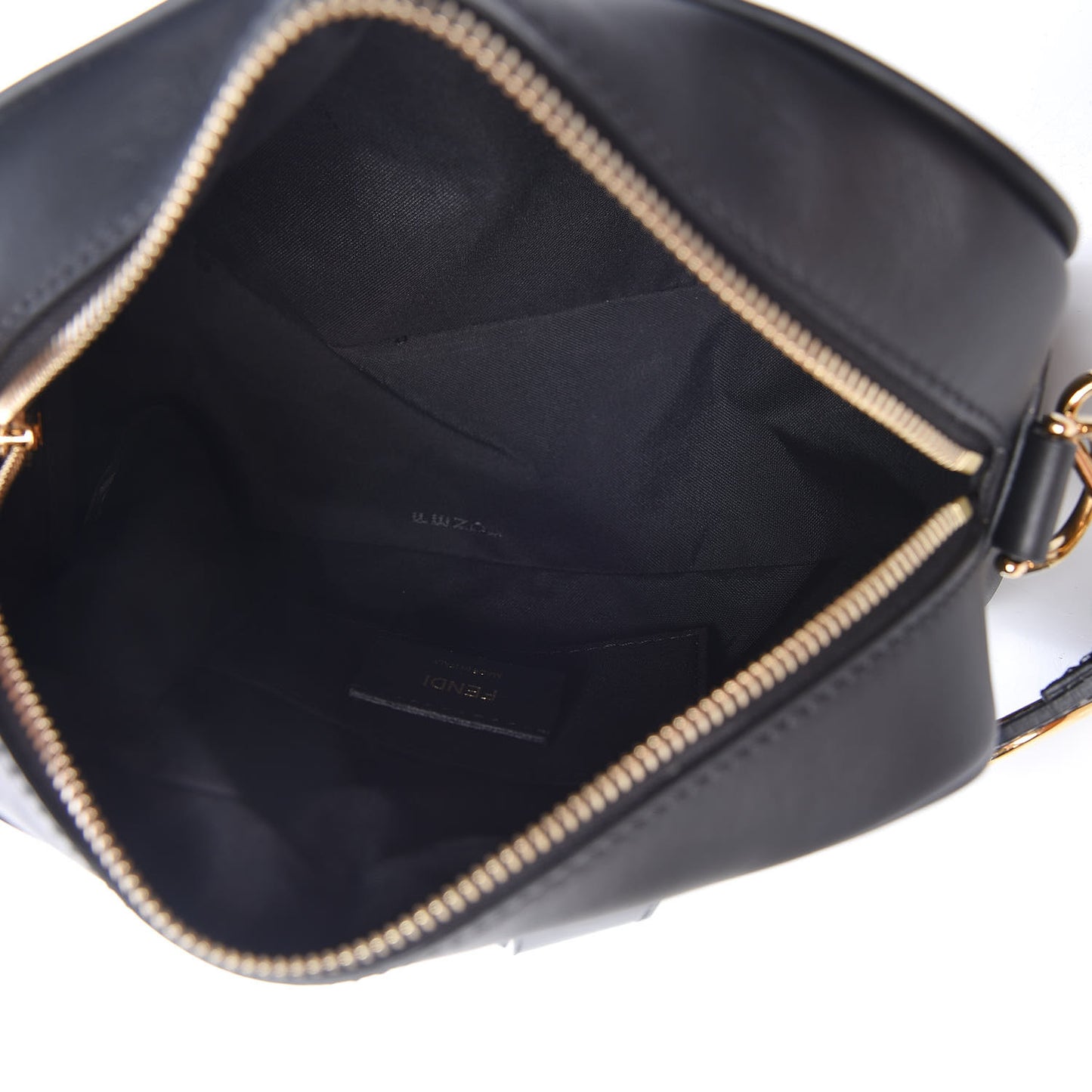 Glazed Fabric Vitello Century F is Fendi FF 1974 Stamp Patch Camera Case Mogano Panna Black