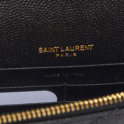 Saint Laurent Grain De Poudre Matelasse Chevron Monogram Envelope Chain Wallet Black 6 of 8