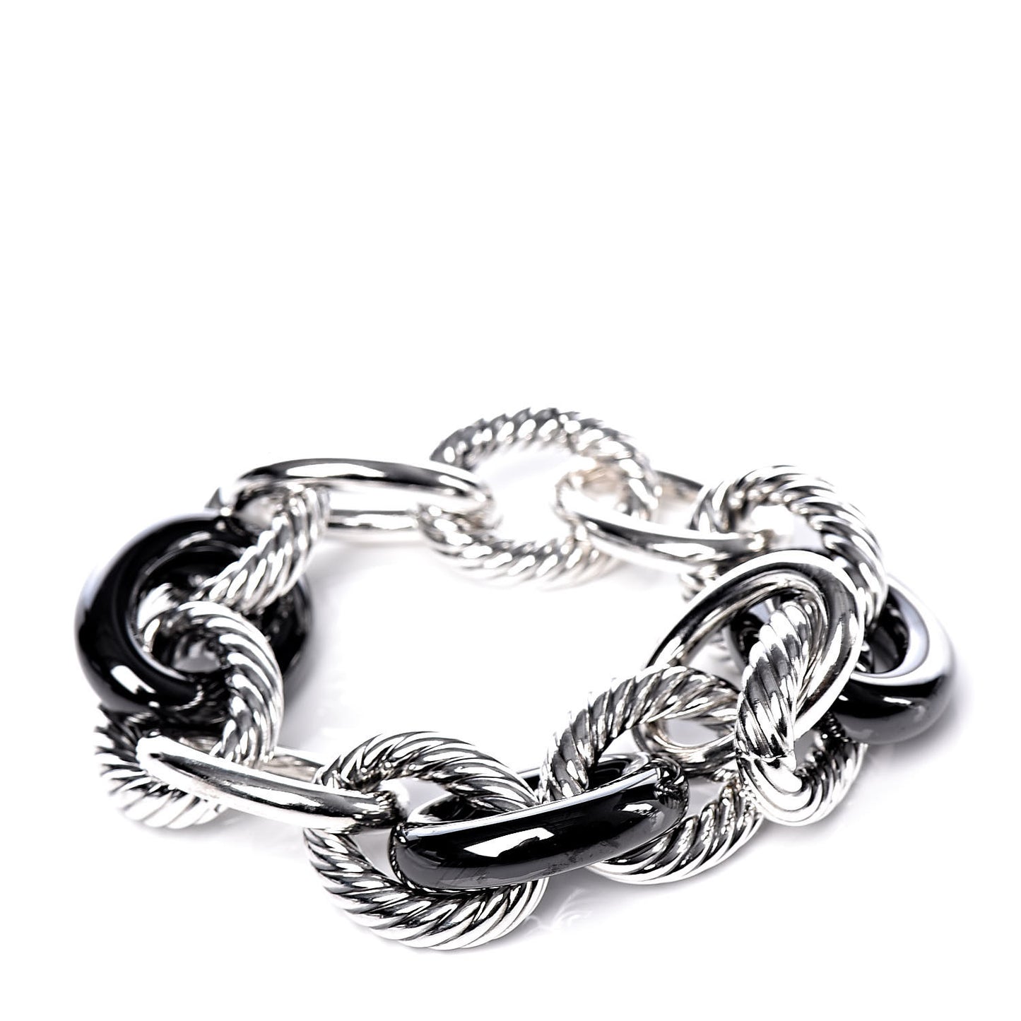 Sterling Silver Black Ceramic 17mm Extra Large Oval Link Bracelet
