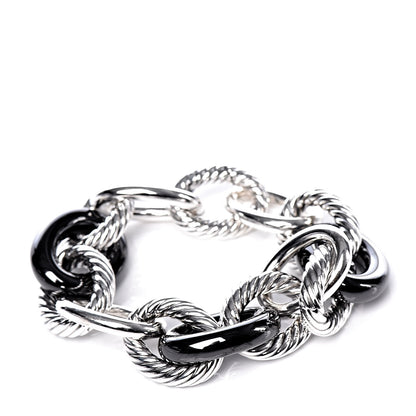 David Yurman Sterling Silver Black Ceramic 17mm Extra Large Oval Link Bracelet 3 of 5