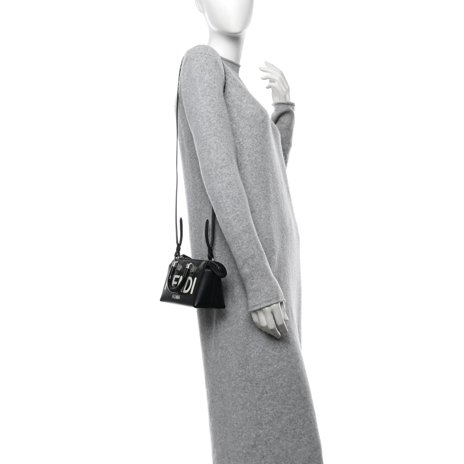 Fendi Vitello King Plexiglass Logo Embossed Mini By The Way Top Handle Boston Bag Black White 2 of 12