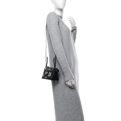 Fendi Vitello King Plexiglass Logo Embossed Mini By The Way Top Handle Boston Bag Black White 2 of 12