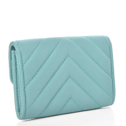Chanel Caviar Chevron Quilted Card Holder Wallet Turquoise 3 of 9