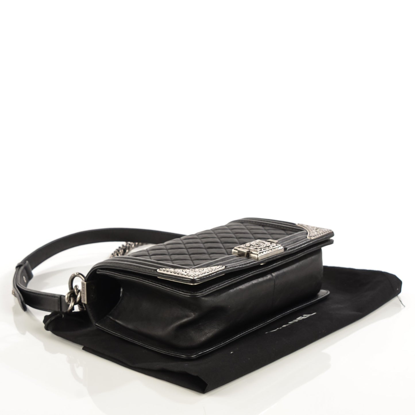 Calfskin Quilted Embellished Metal Medium Boy Flap Black