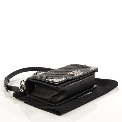 Chanel Calfskin Quilted Embellished Metal Medium Boy Flap Black 4 of 8