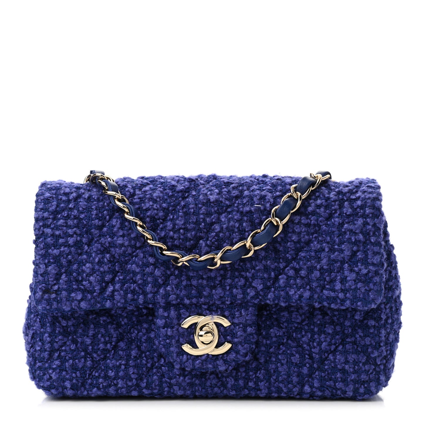 Tweed Quilted Mini Rectangular Flap Blue
