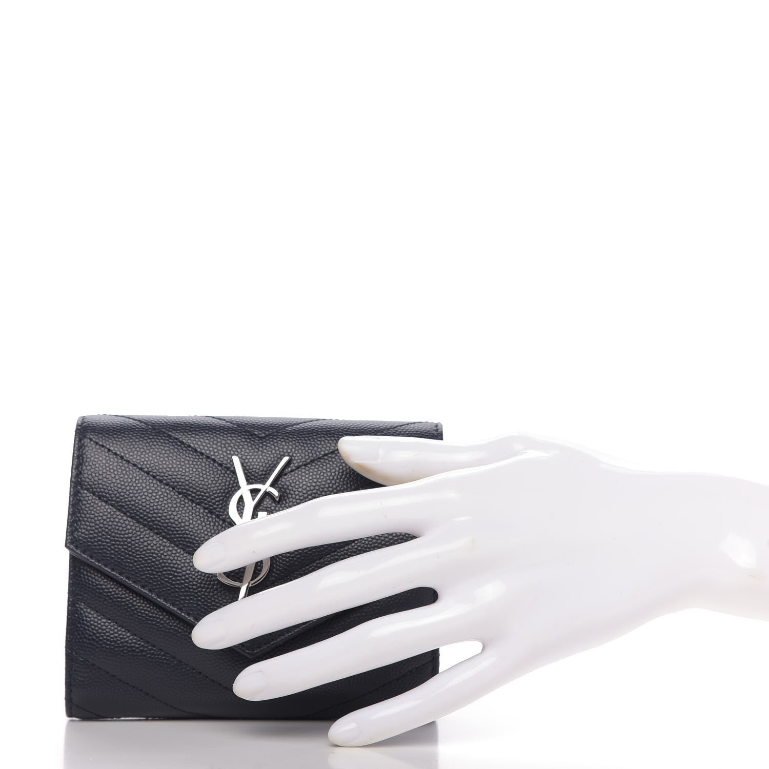 Saint Laurent Grain De Poudre Matelasse Chevron Small Monogram Envelope Wallet Navy 2 of 10
