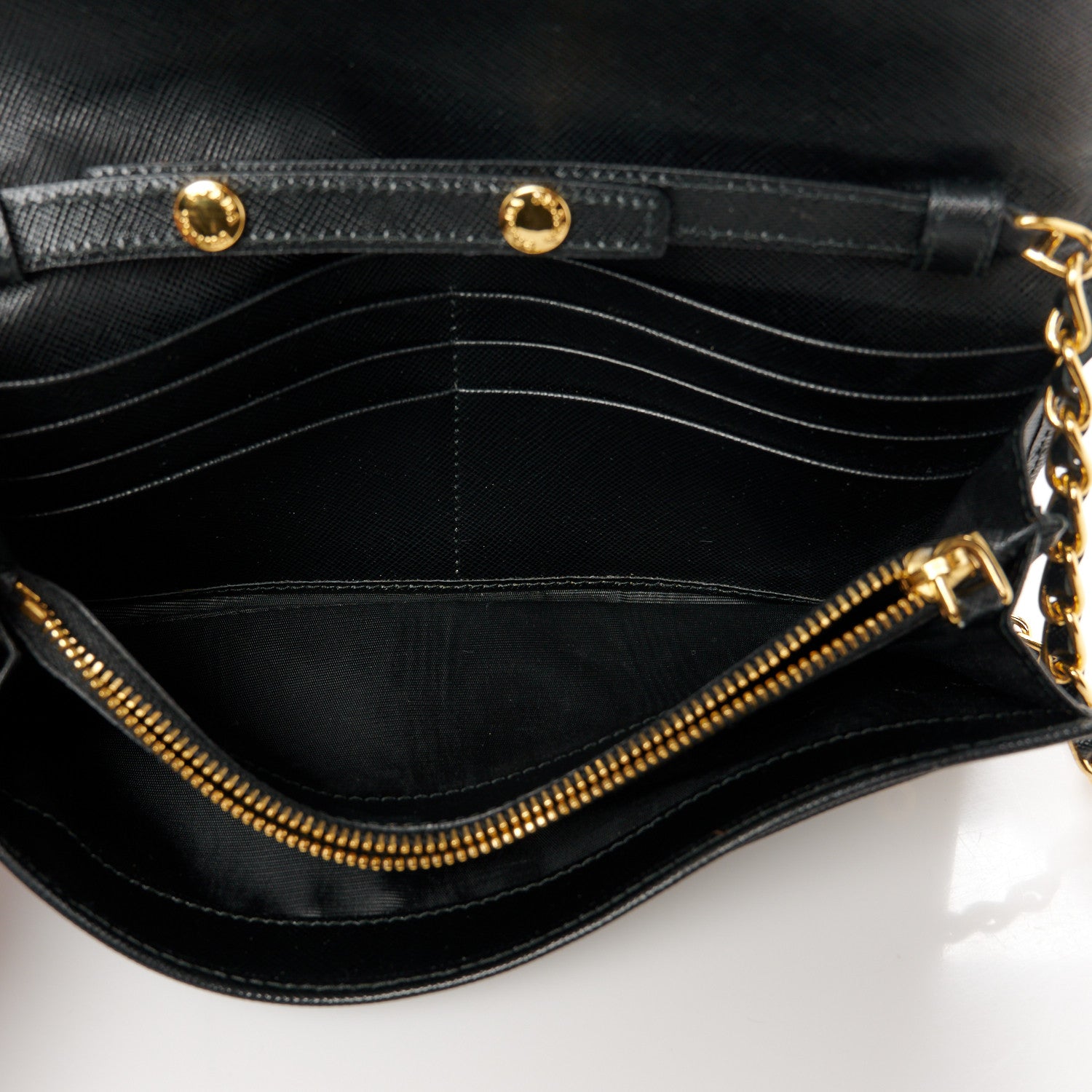 Prada Saffiano Metal Oro Chain Wallet Black 5 of 12