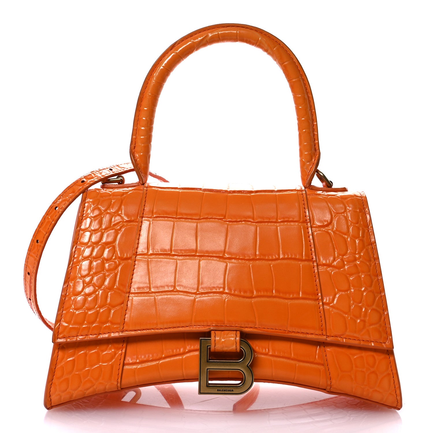 Balenciaga Shiny Calfskin Crocodile Embossed Small Hourglass Top Handle Bag Orange 8 of 11