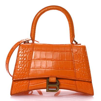 Balenciaga Shiny Calfskin Crocodile Embossed Small Hourglass Top Handle Bag Orange 8 of 11