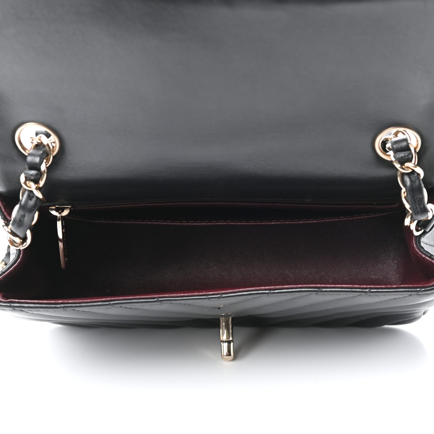 Lambskin Chevron Quilted Mini Rectangular Flap Black