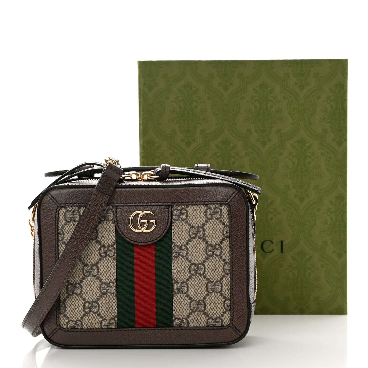 GG Supreme Monogram Mini Ophidia Top Handle Shoulder Bag Brown