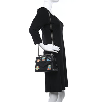 Prada Saffiano Cuir Calfskin Monochrome Robot Patches Envelope Flap Chain Shoulder Bag Black 2 of 8